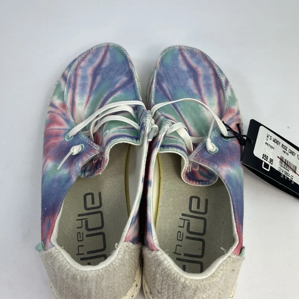 NEW Hey Dude Women's 7 Wendy Rose Candy Tie Dye Slip On Loafer Pink Blue Green